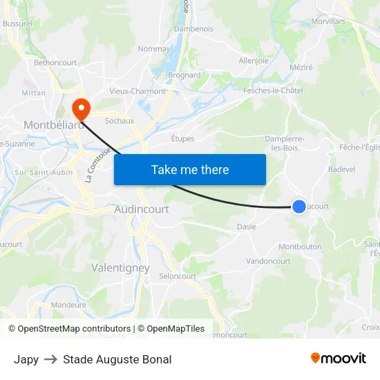 Japy to Stade Auguste Bonal map