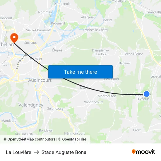 La Louvière to Stade Auguste Bonal map