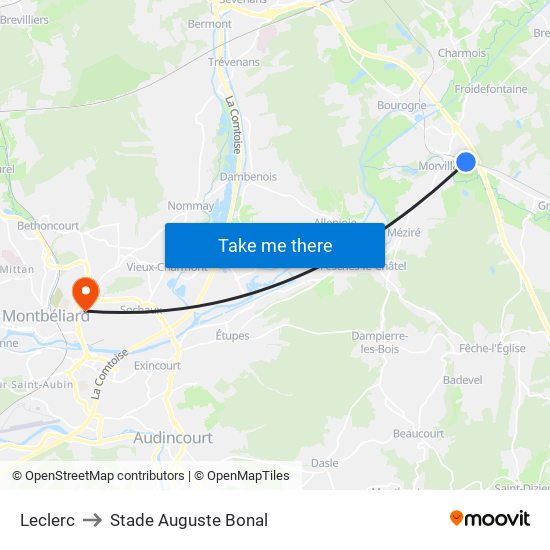 Leclerc to Stade Auguste Bonal map