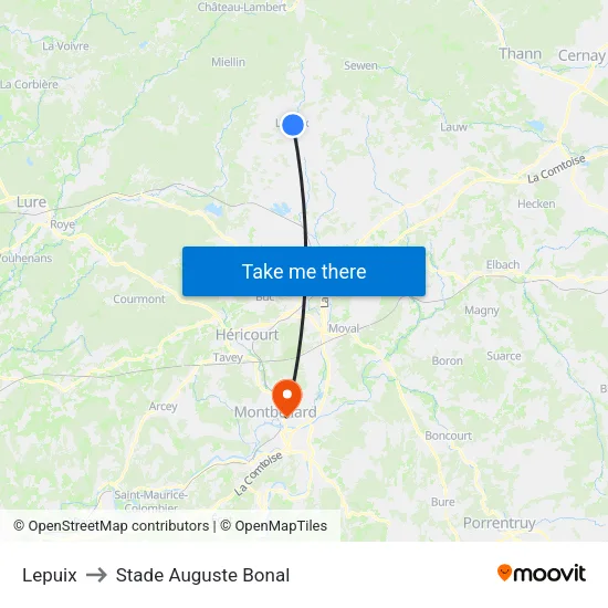 Lepuix to Stade Auguste Bonal map