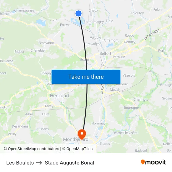 Les Boulets to Stade Auguste Bonal map
