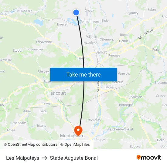 Les Malpateys to Stade Auguste Bonal map