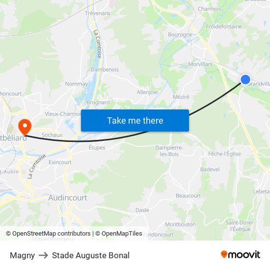 Magny to Stade Auguste Bonal map