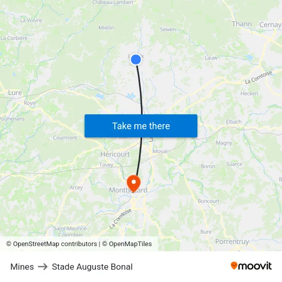 Mines to Stade Auguste Bonal map