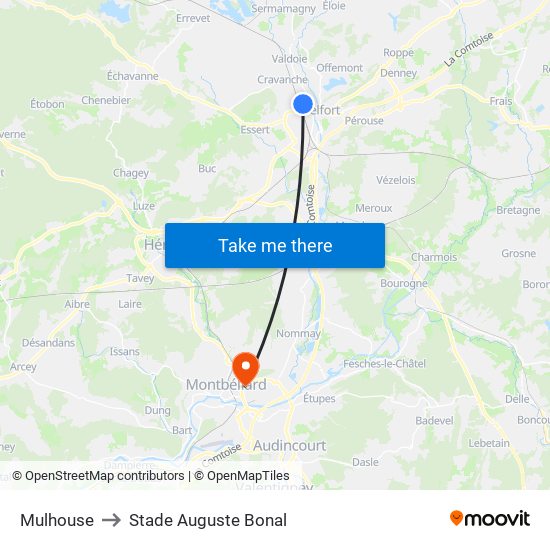 Mulhouse to Stade Auguste Bonal map