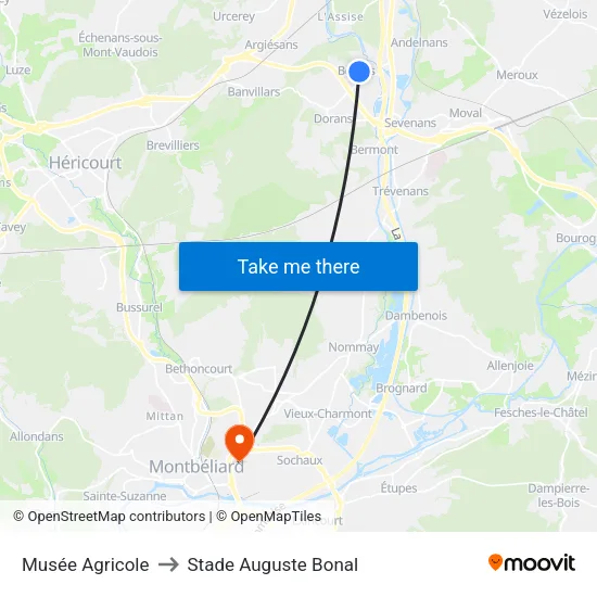 Musée Agricole to Stade Auguste Bonal map