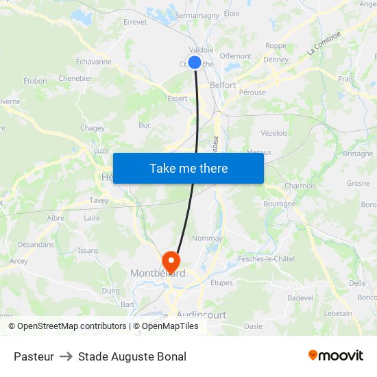 Pasteur to Stade Auguste Bonal map