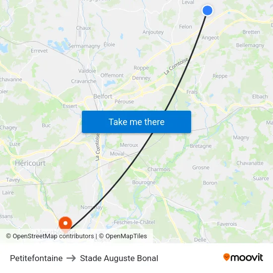 Petitefontaine to Stade Auguste Bonal map