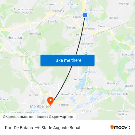 Port De Botans to Stade Auguste Bonal map