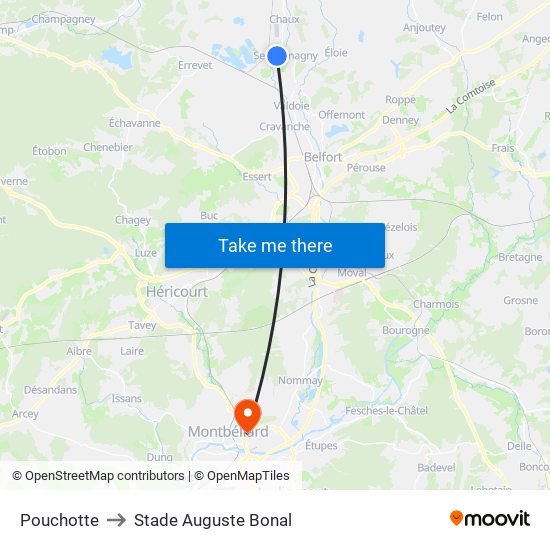 Pouchotte to Stade Auguste Bonal map