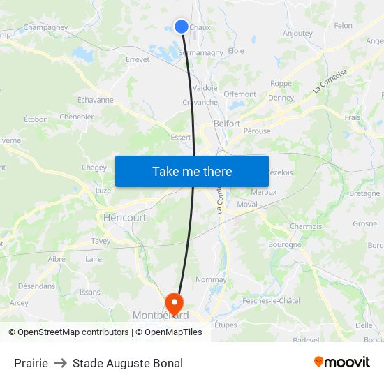 Prairie to Stade Auguste Bonal map