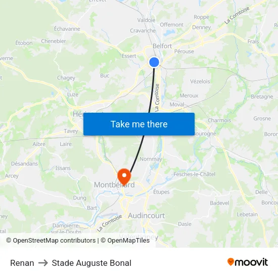 Renan to Stade Auguste Bonal map