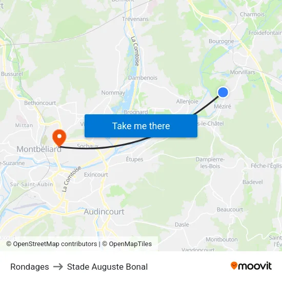 Rondages to Stade Auguste Bonal map