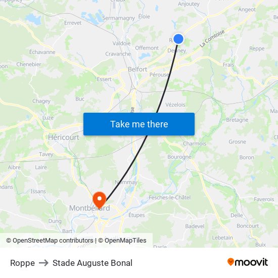 Roppe to Stade Auguste Bonal map