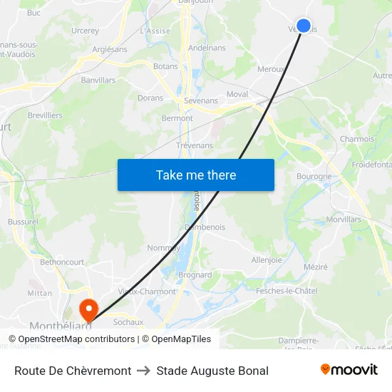 Route De Chèvremont to Stade Auguste Bonal map