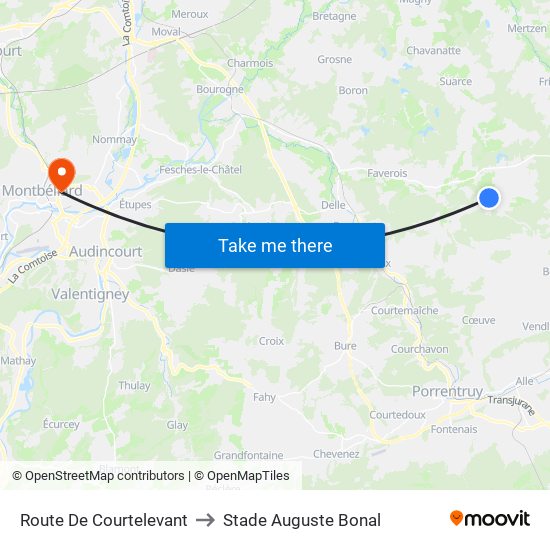 Route De Courtelevant to Stade Auguste Bonal map