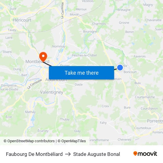 Faubourg De Montbéliard to Stade Auguste Bonal map