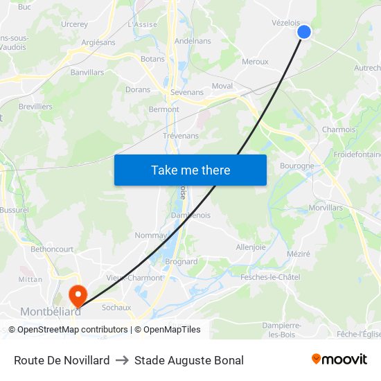 Route De Novillard to Stade Auguste Bonal map