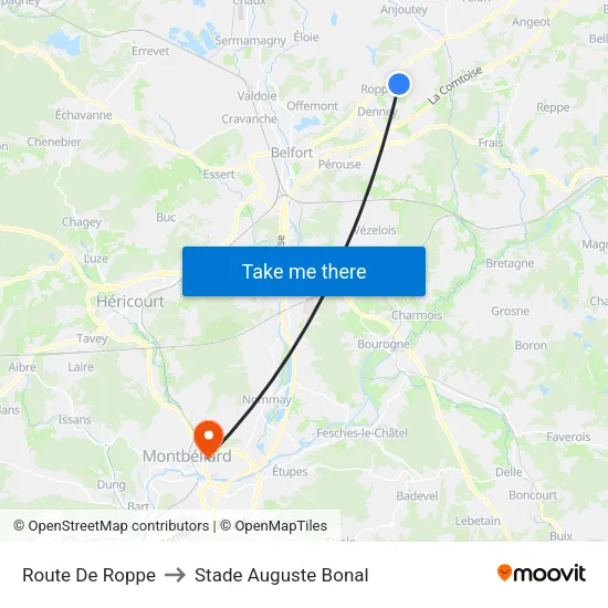 Route De Roppe to Stade Auguste Bonal map