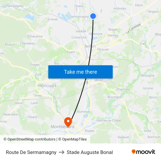 Route De Sermamagny to Stade Auguste Bonal map