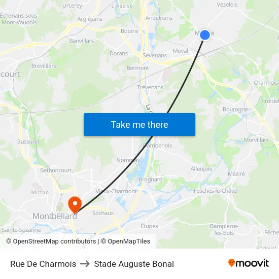 Rue De Charmois to Stade Auguste Bonal map