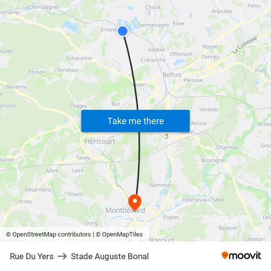 Rue Du Yers to Stade Auguste Bonal map