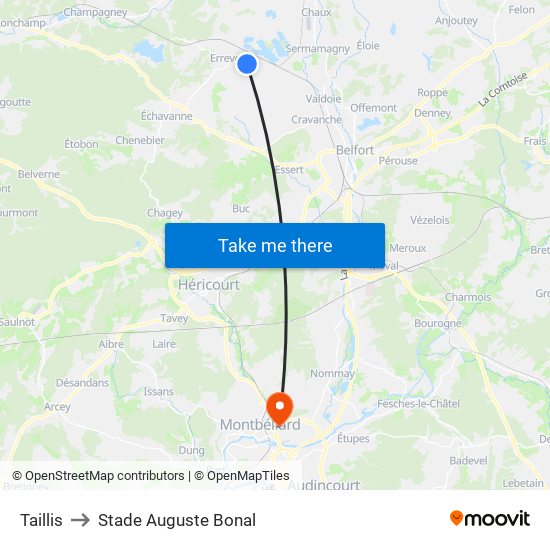 Taillis to Stade Auguste Bonal map