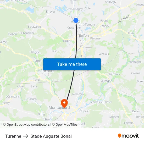 Turenne to Stade Auguste Bonal map