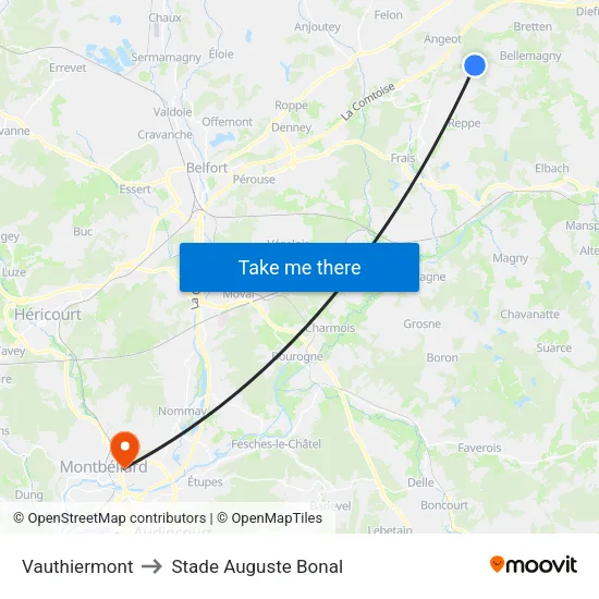 Vauthiermont to Stade Auguste Bonal map