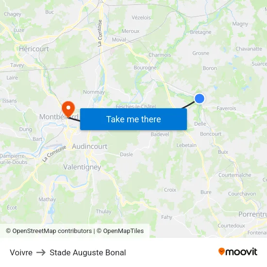 Voivre to Stade Auguste Bonal map