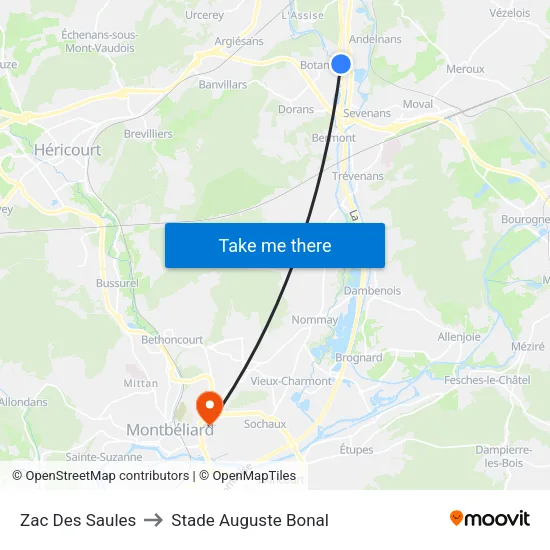Zac Des Saules to Stade Auguste Bonal map