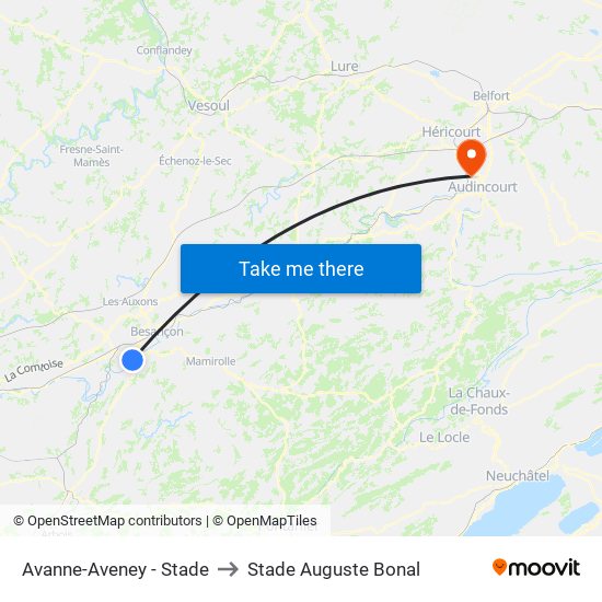 Avanne-Aveney - Stade to Stade Auguste Bonal map