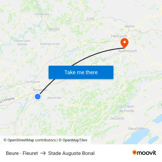 Beure - Fleuret to Stade Auguste Bonal map