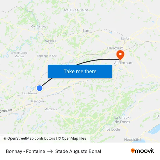 Bonnay - Fontaine to Stade Auguste Bonal map