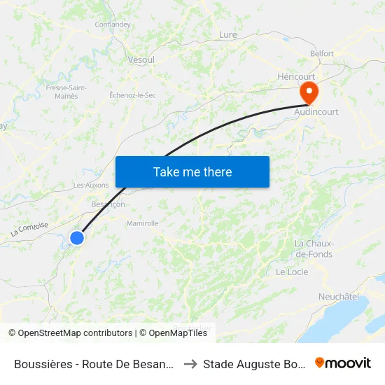 Boussières - Route De Besançon to Stade Auguste Bonal map