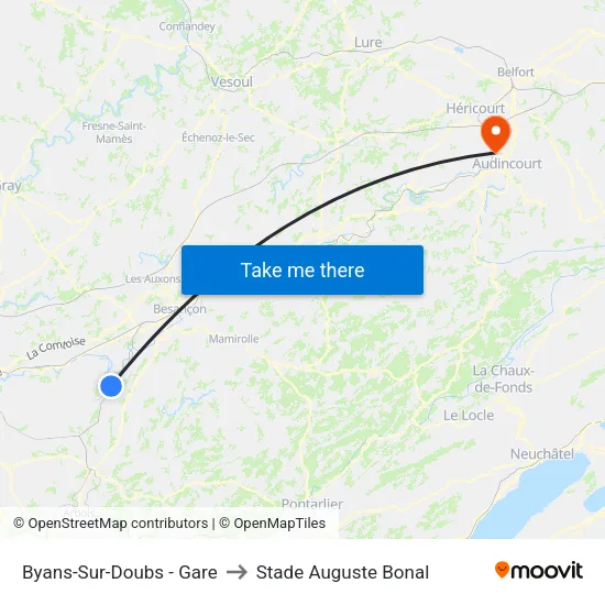 Byans-Sur-Doubs - Gare to Stade Auguste Bonal map