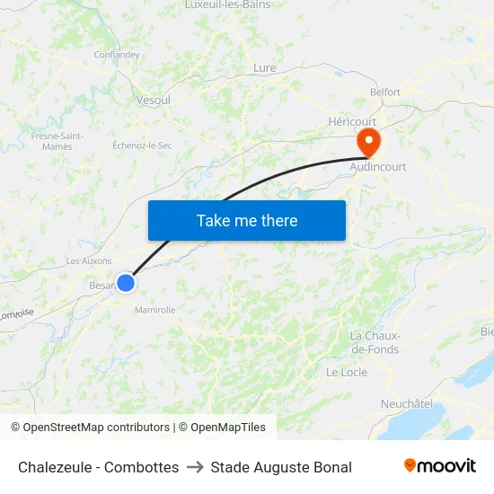 Chalezeule - Combottes to Stade Auguste Bonal map