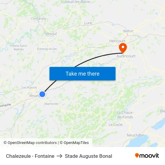 Chalezeule - Fontaine to Stade Auguste Bonal map