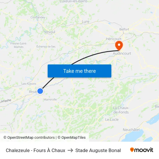 Chalezeule - Fours À Chaux to Stade Auguste Bonal map