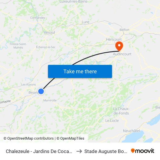 Chalezeule - Jardins De Cocagne to Stade Auguste Bonal map