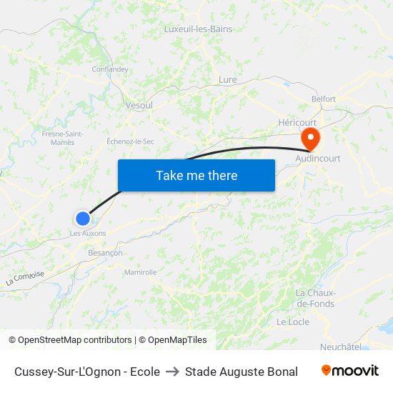 Cussey-Sur-L'Ognon - Ecole to Stade Auguste Bonal map