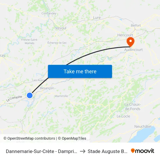 Dannemarie-Sur-Crète - Damprichard to Stade Auguste Bonal map