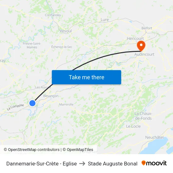 Dannemarie-Sur-Crète - Eglise to Stade Auguste Bonal map