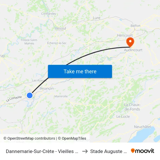 Dannemarie-Sur-Crète - Vieilles Perrières to Stade Auguste Bonal map