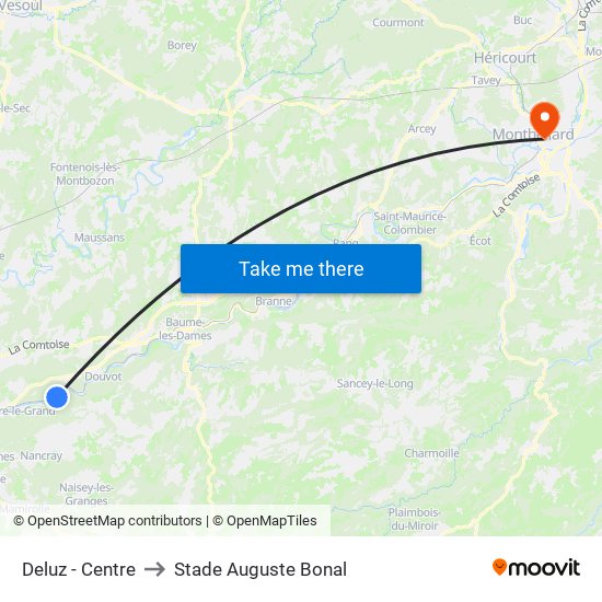 Deluz - Centre to Stade Auguste Bonal map