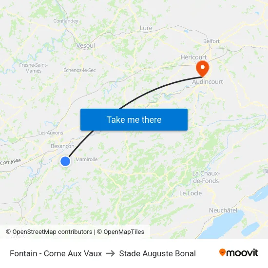 Fontain - Corne Aux Vaux to Stade Auguste Bonal map