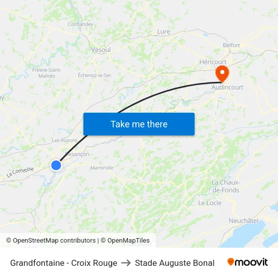 Grandfontaine - Croix Rouge to Stade Auguste Bonal map