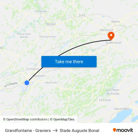 Grandfontaine - Graviers to Stade Auguste Bonal map