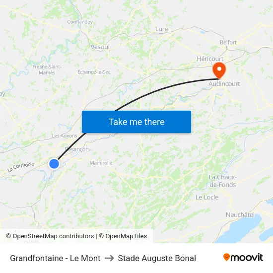 Grandfontaine - Le Mont to Stade Auguste Bonal map