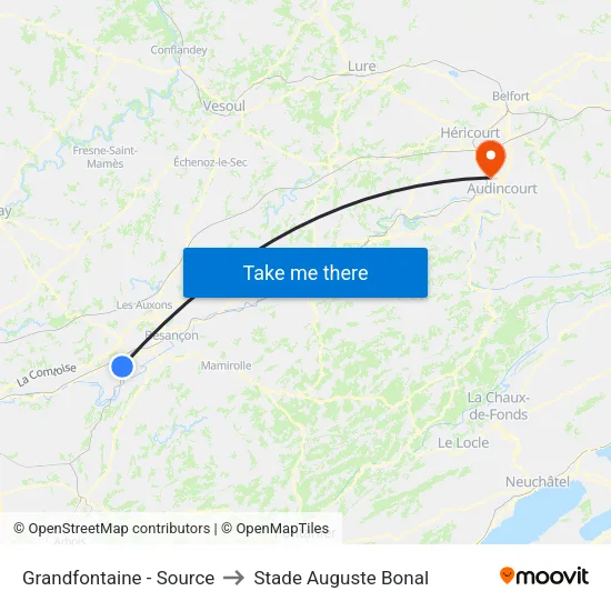 Grandfontaine - Source to Stade Auguste Bonal map